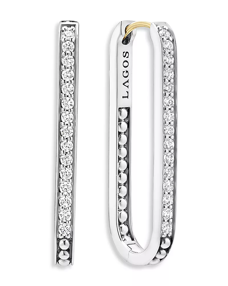 Lagos 14K Yellow Gold & Sterling Silver Caviar Spark Diamond Medium Oval Hoop Earrings