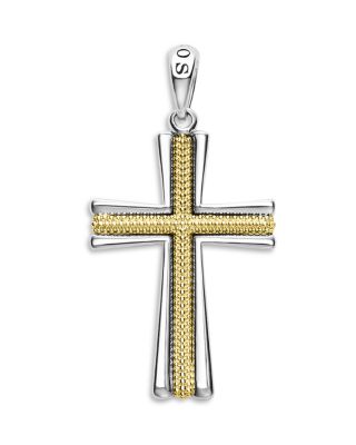 LAGOS - Men's 18K Yellow Gold & Sterling Silver Anthem Caviar Beaded Cross Amulet Pendant