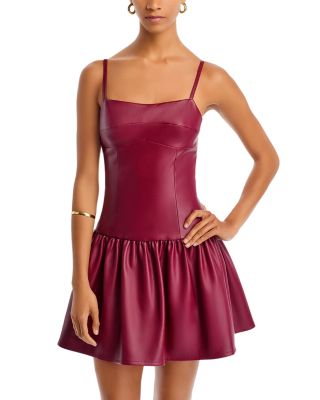 fitted lace wedding dress OTKUTYR - Strapless Fuchsia Faux Leather Mini Dress with Lace Hem main image 0