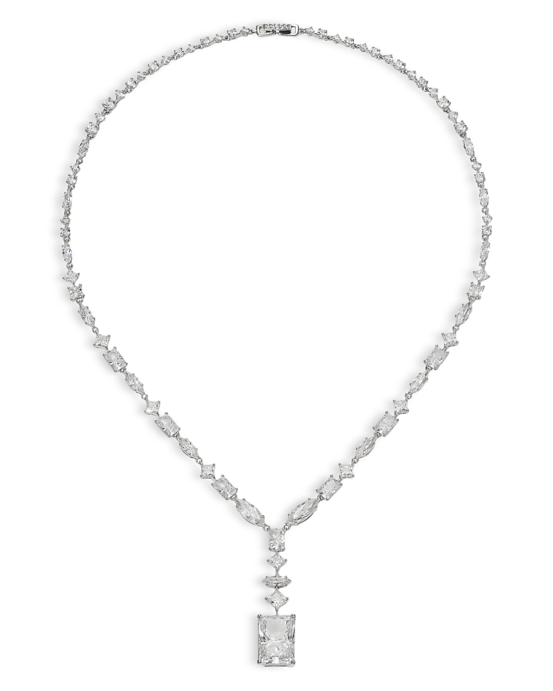 NADRI RARE JEWELS CUBIC ZIRCONIA STATEMENT NECKLACE RHODIUM PLATED, 16