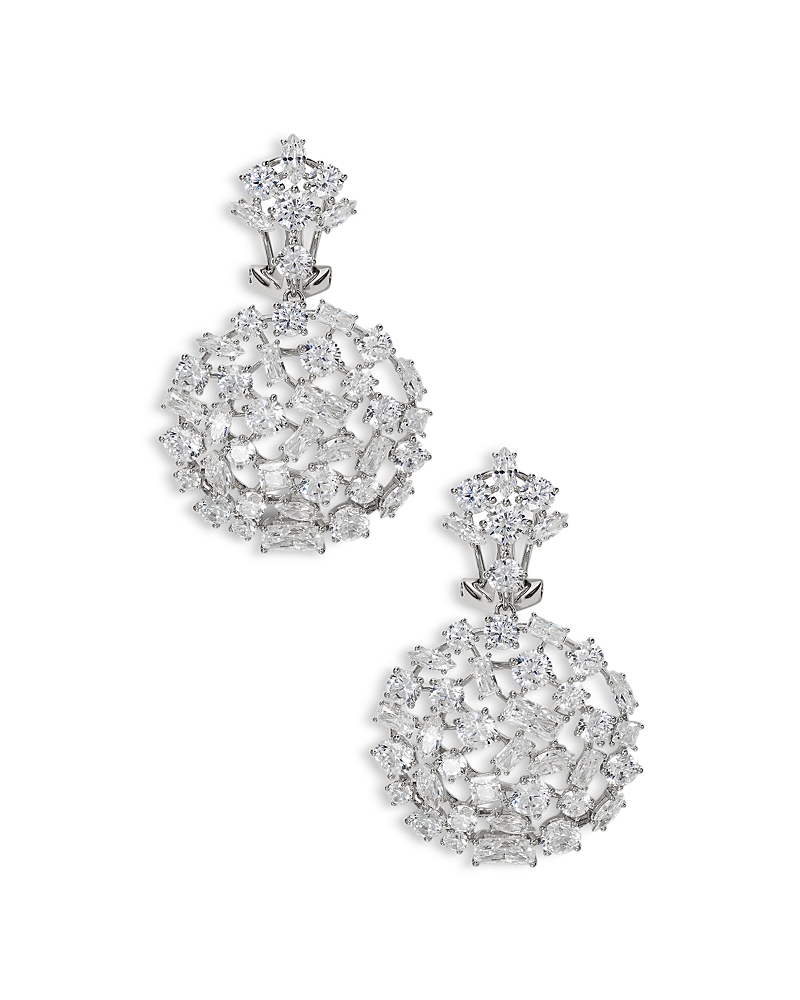 NADRI RARE JEWELS CUBIC ZIRCONIA CLUSTER DROP EARRINGS IN RHODIUM PLATED