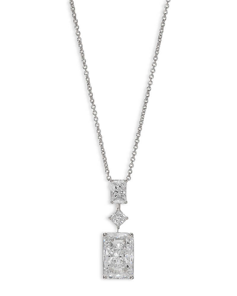 NADRI RARE JEWELS CUBIC ZIRCONIA PENDANT NECKLACE RHODIUM PLATED, 16-18