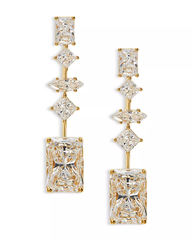 Nadri Rare Jewels Cubic Zirconia Linear Drop Earrings in 18K Gold Plated