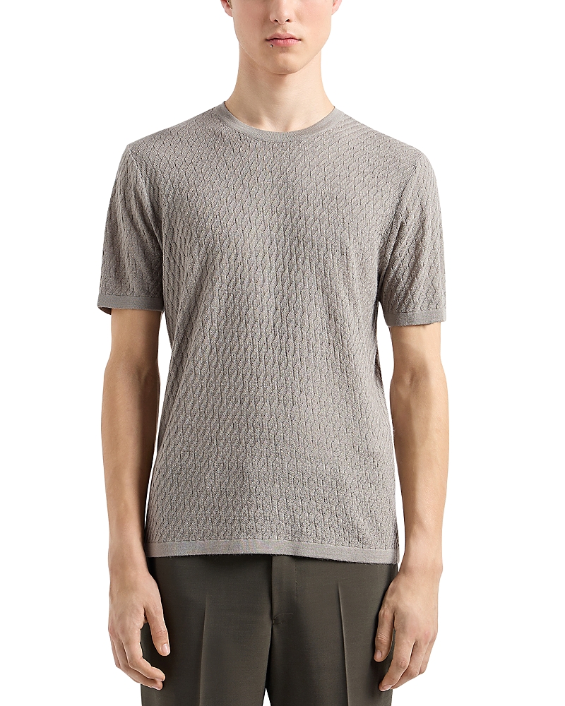 Emporio Armani Short Sleeved Jacquard Sweater Tee In Pearl Grey