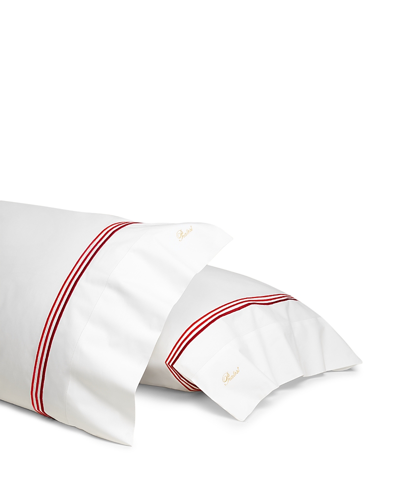 Pratesi Tre Righe Ombre Standard Pillowcase Set In White/scarlet