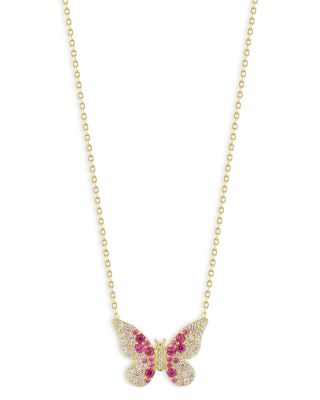 AQUA - Pink Ombr&eacute; Pav&eacute; Butterfly Pendant Necklace, 16"-18" - Exclusive