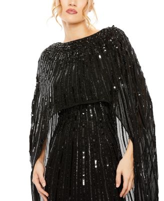 Embellished Column Cape Gown
