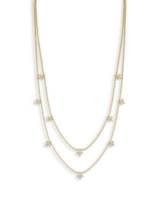 Aqua Pave Leaf Layered Necklace, 14-16 - Exclusive