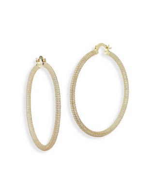 AQUA - Pav&eacute; Large Hoop Earrings in 14K Gold Plated Sterling Silver - Exclusive