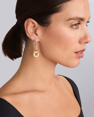 18K Yellow Gold & Sterling Silver Signature Caviar Diamond Interlocking Drop Earrings