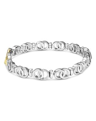 18K Yellow Gold &amp; Sterling Silver Signature Caviar Diamond Interlocking Ring Link Bracelet