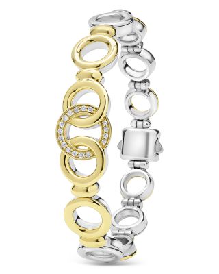 18K Yellow Gold & Sterling Silver Signature Caviar Diamond Interlocking Ring Link Bracelet