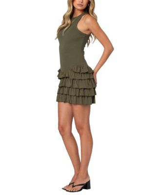 Margot Ruffle Hem Ribbed Mini Dress
