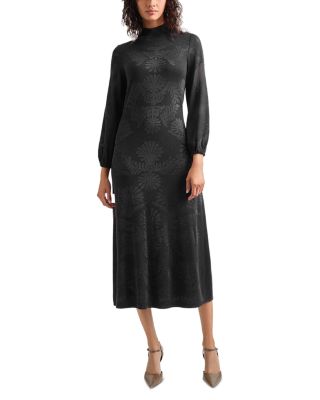 Misook Mock Neck Burnout Knit Midi Dress