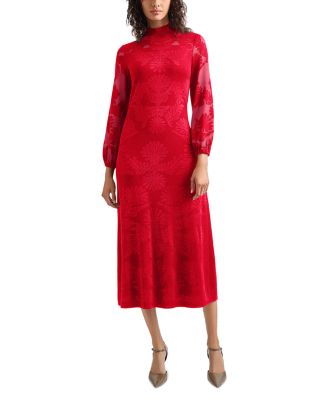 Misook Mock Neck Burnout Knit Midi Dress