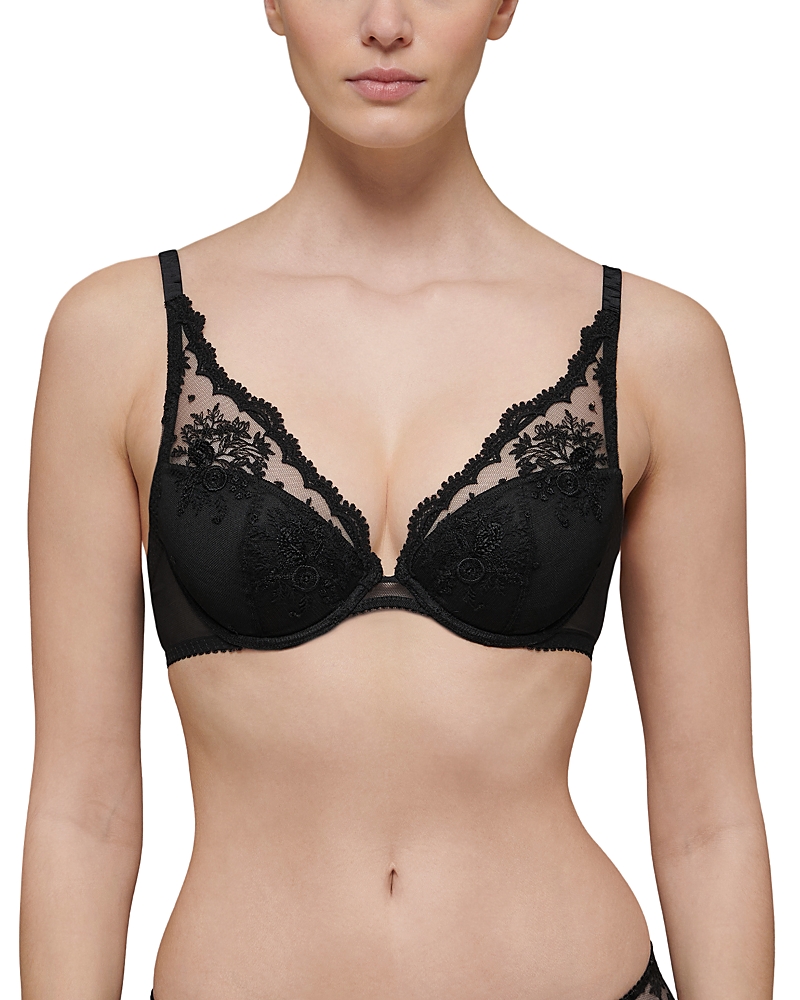 Simone Perele Bloom Embroidered Underwired Stretch-woven Push-up Bra In Black