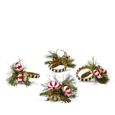 MacKenzie-Childs - Peppermint & Pine Napkin Rings, Set of 4