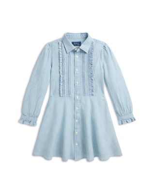 Ralph Lauren - Girls' Cotton Chambray Ruffled Dress - Little Kid