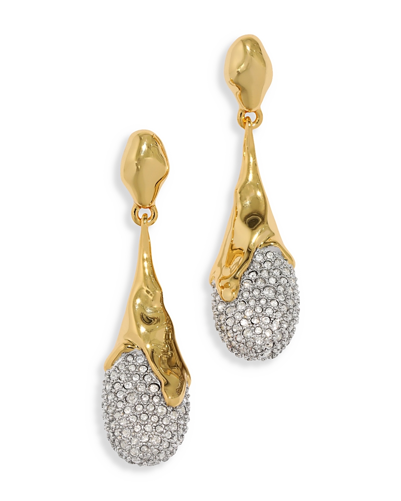 ALEXIS BITTAR SOLANALES PAVE TEAR SHAPE DROP EARRINGS IN RHODIUM PLATED & 14K GOLD PLATED