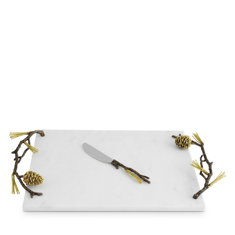 Michael Aram Pine Cone Cheeseboard with Knife in White