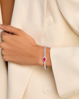 Ruby & Diamond Oval Halo Chain link Bracelet in 14K Yellow & White Gold