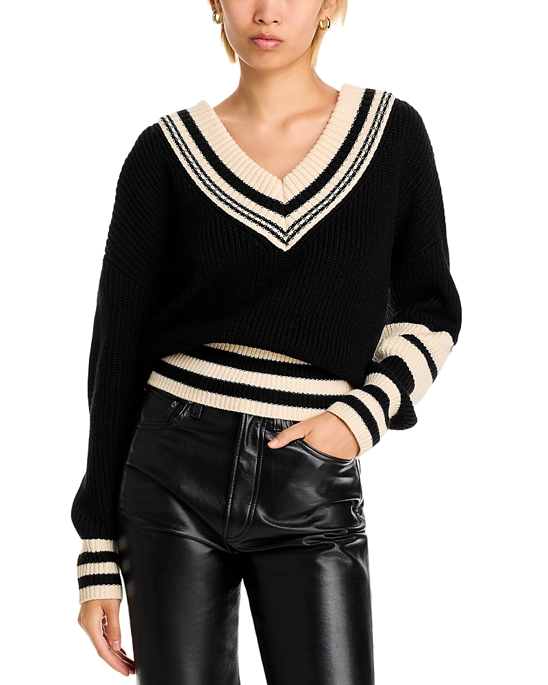 Steve Madden Jen Stripe Trim Sweater In Black