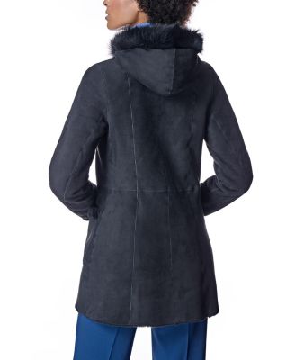 Hooded Shearling Lamb Jacket with Zipper