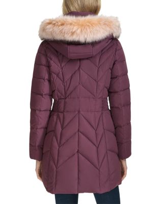 Hooded Faux Fur Trim Puffer Coat