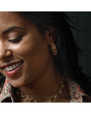 Berry Teak Wood Medium Hoop Earrings