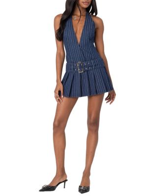 Edikted - Belted Pinstripe Denim Mini Dress