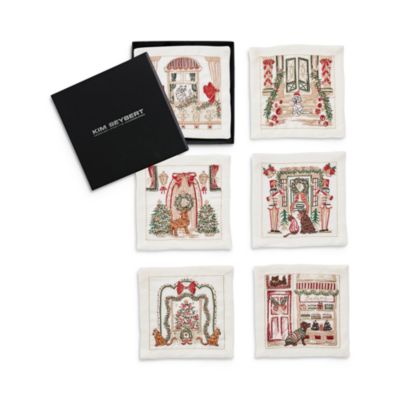 Kim Seybert - Holiday Paws Cocktail Napkins, Set of 6 in a Gift Box