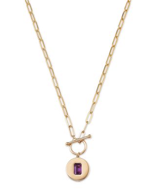 Bloomingdale's Fine Collection - 14K Yellow Gold Amethyst Disc Pendant Necklace, 16"
