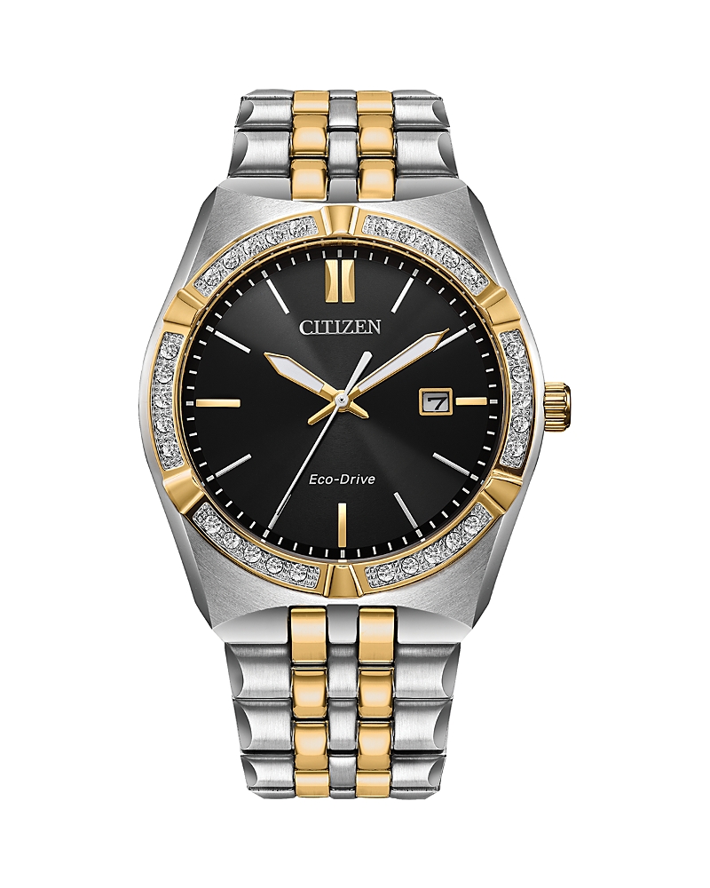 Citizen Eco-drive Men's Corso Diamond (1/10 Ct. T.w.) Two-tone Stainless Steel Bracelet Watch 40mm In Black/two Tone