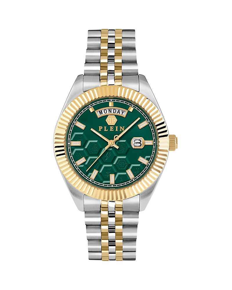 Philipp Plein Date Superlative Crystal Watch In Green/two-tone