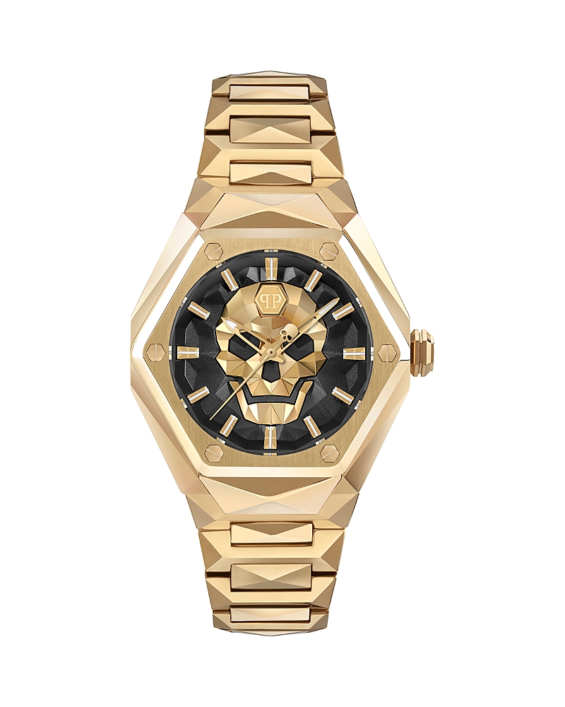 Philipp Plein Women's Skull Spikes Gold Ion Plated Stainless Steel Bracelet Watch 40mm In Black/gold