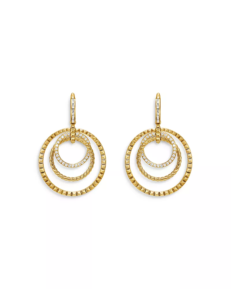 David Yurman Crossover Trio Drop Earrings in 18K Yellow Gold with Diamonds, 35mm