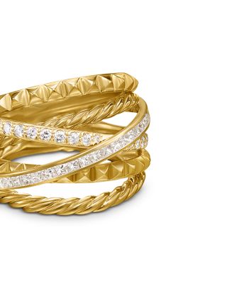 Crossover Trio Six Row Ring in 18K Yellow Gold with Diamonds, 17.5mm