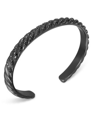 Men's Sculpted Cable Cuff Bracelet in Black Titanium with Black Diamonds, 7mm