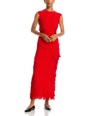 awake mode red dress A.W.A.K.E. MODE Cold-shoulder ribbed jersey midi dress