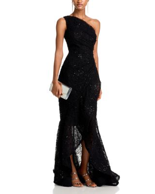 Sequin Embroidered One Shoulder Gown