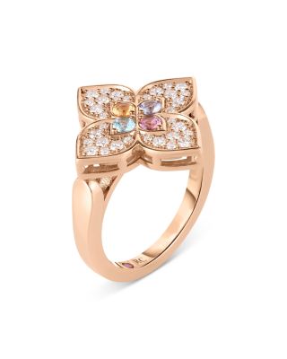 18K Rose Gold Venetian Princess Multi Carnival Gemstone & Diamond Flower Ring