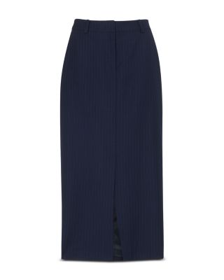 Pinstriped Tailored Midi Skirt