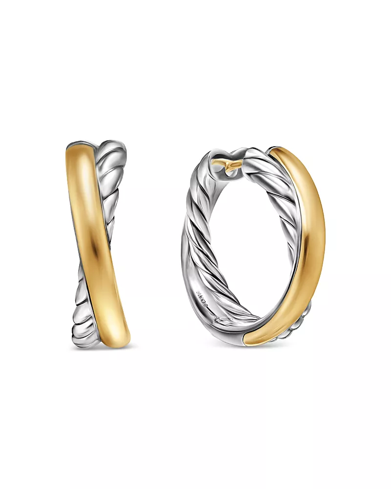 David Yurman Crossover Hoop Earrings in Sterling Silver with 14K Yellow Gold, 22.4mm