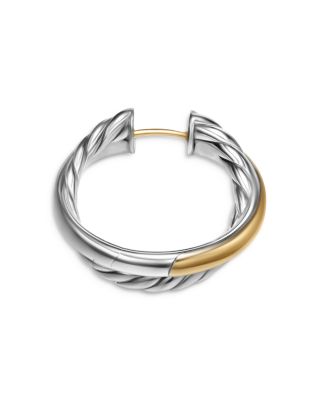 Crossover Hoop Earrings in Sterling Silver with 14K Yellow Gold, 22.4mm