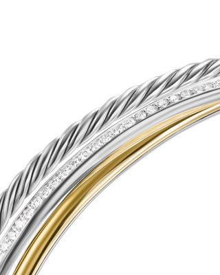 Crossover Three Row Bracelet in Sterling Silver with 18K Yellow Gold and Diamonds, 11mm