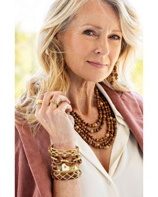 Earth Goddess Teak Beaded Multi Row Statement Necklace, 18"-20"