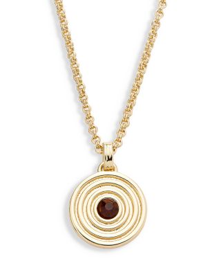 AQUA - Siam Glass Stone Ribbed Circle Pendant Necklace, 16-18" - Exclusive