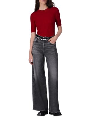 Miramar Sofie High Rise Wide Leg Cotton Terry Sweatpant Jeans in Washed Black