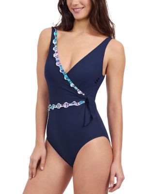 V Neck Tie Waist One Piece Swimsuit