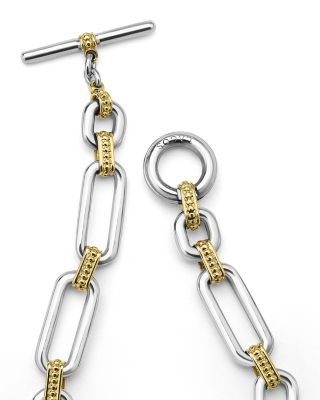 18K Yellow Gold & Sterling Silver Signature Caviar Diamond Open Link Toggle Bracelet